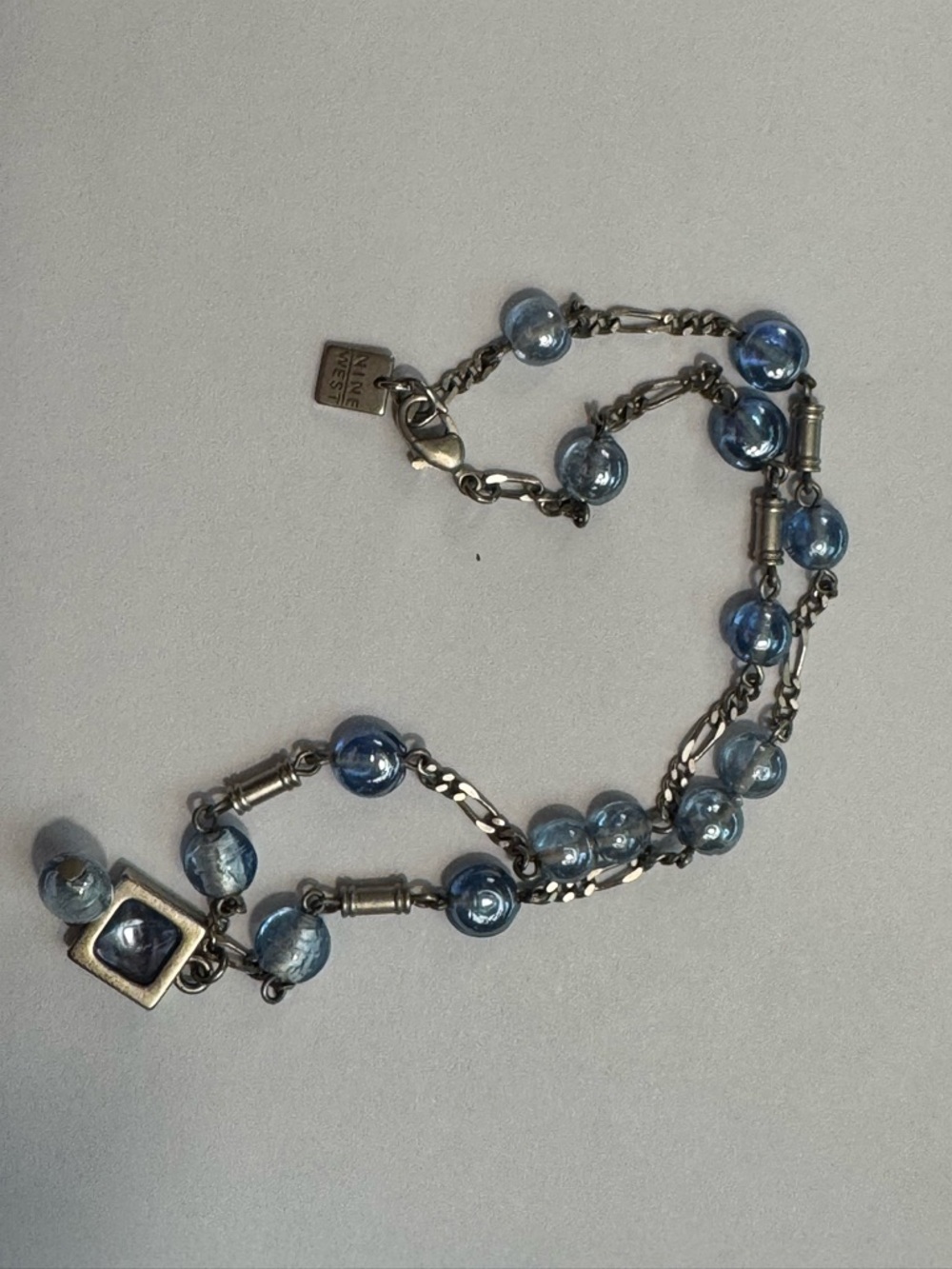 Nine West Blue Glass Bead Double Strand Necklace with Silver Accents